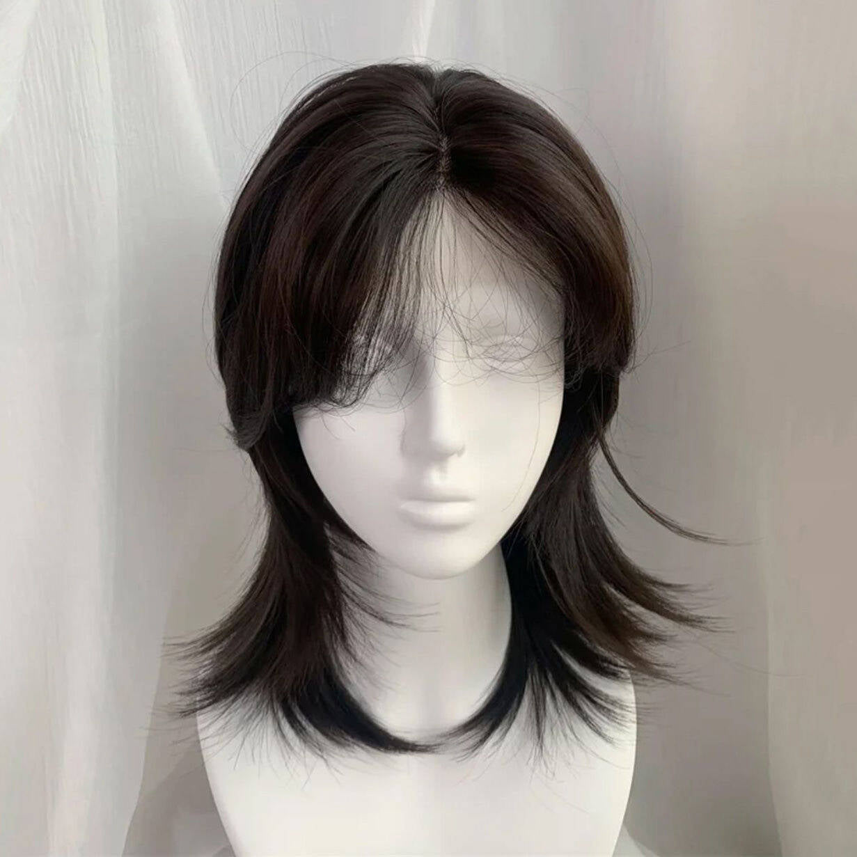 Women's & Men's Wolf Tail Hair Anchovy Head Gradient Dyed Warrior Half Long Straight Wig