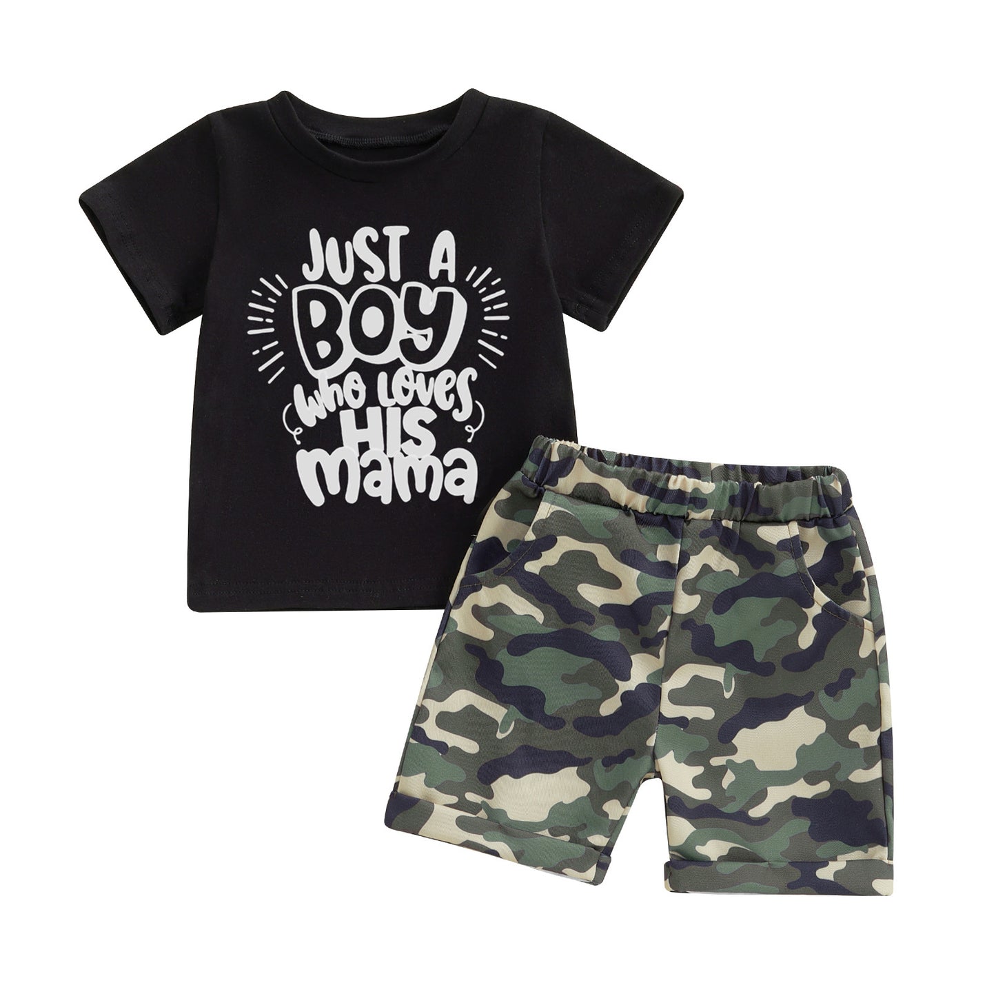 Boy Printed Short Sleeve Camouflage Shorts Children's Suit