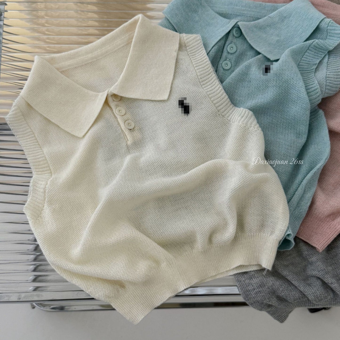 Elegant Korean Knitted Lapel Sleeveless Vest Children's T-shirt