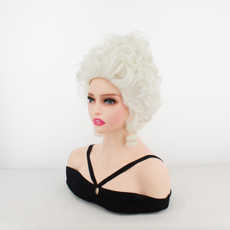 Women's Fashion Cover Sier White Black Palace Style Retro Simulation Wig Short Curly Hair