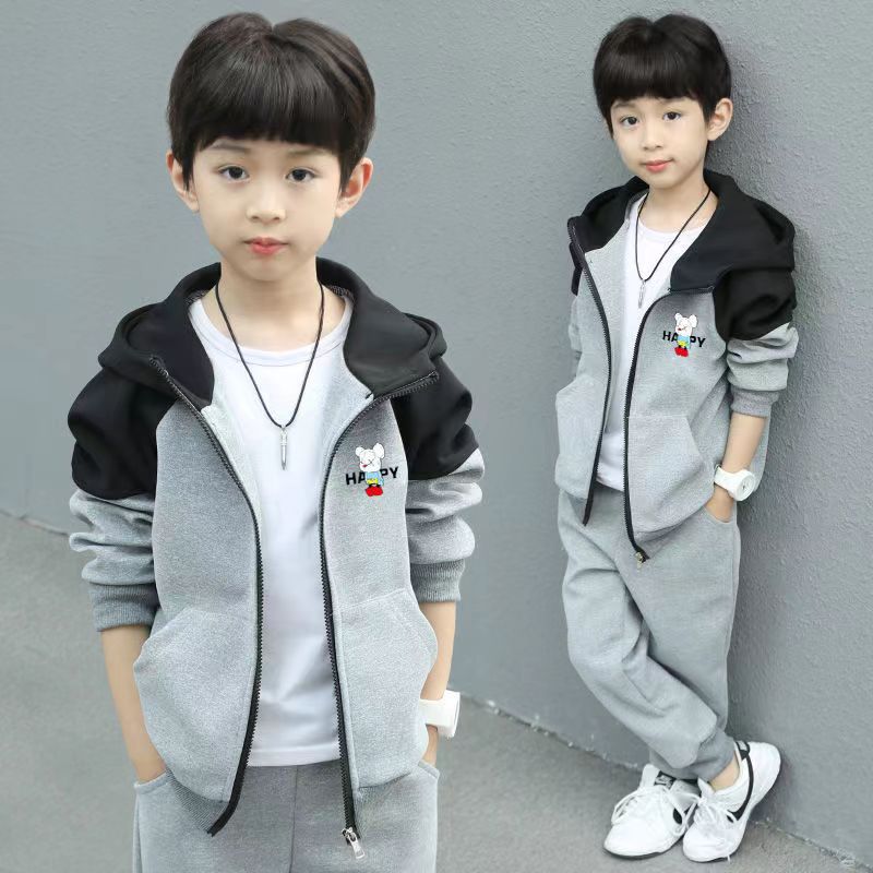 Children's Coat Middle Big Cardigan Sweater Hooded Leisure Sports Children's Suit