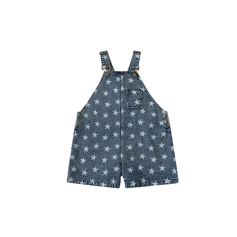 Overalls Summer Mountain Pure Retro Printed Denim Children's Pants