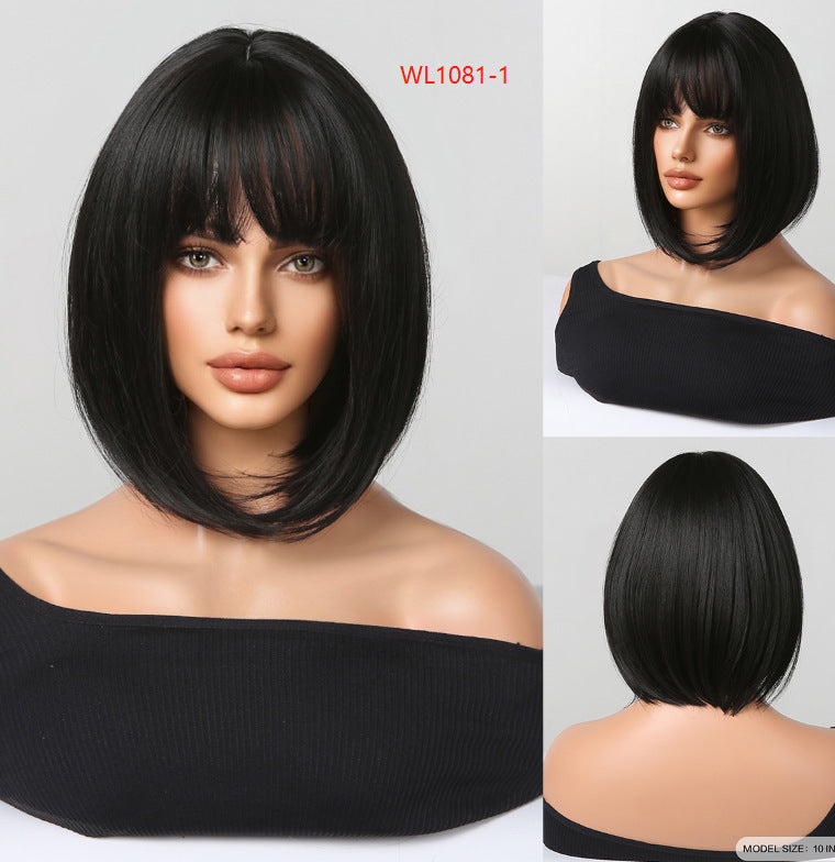 Pretty Head Cover Gradient Wave Bangs Wig Short Straight Hair