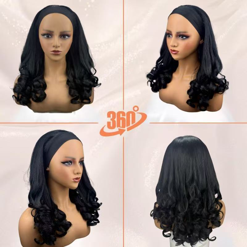 African Fashion Big Wave Fiber Ice Silk Band Head Wig Short Curly Hair