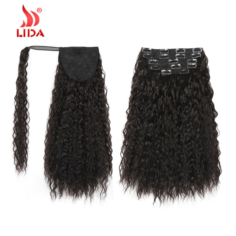 Chemical Fiber Hairpiece Clip Ponytail Suit Long Straight Wig
