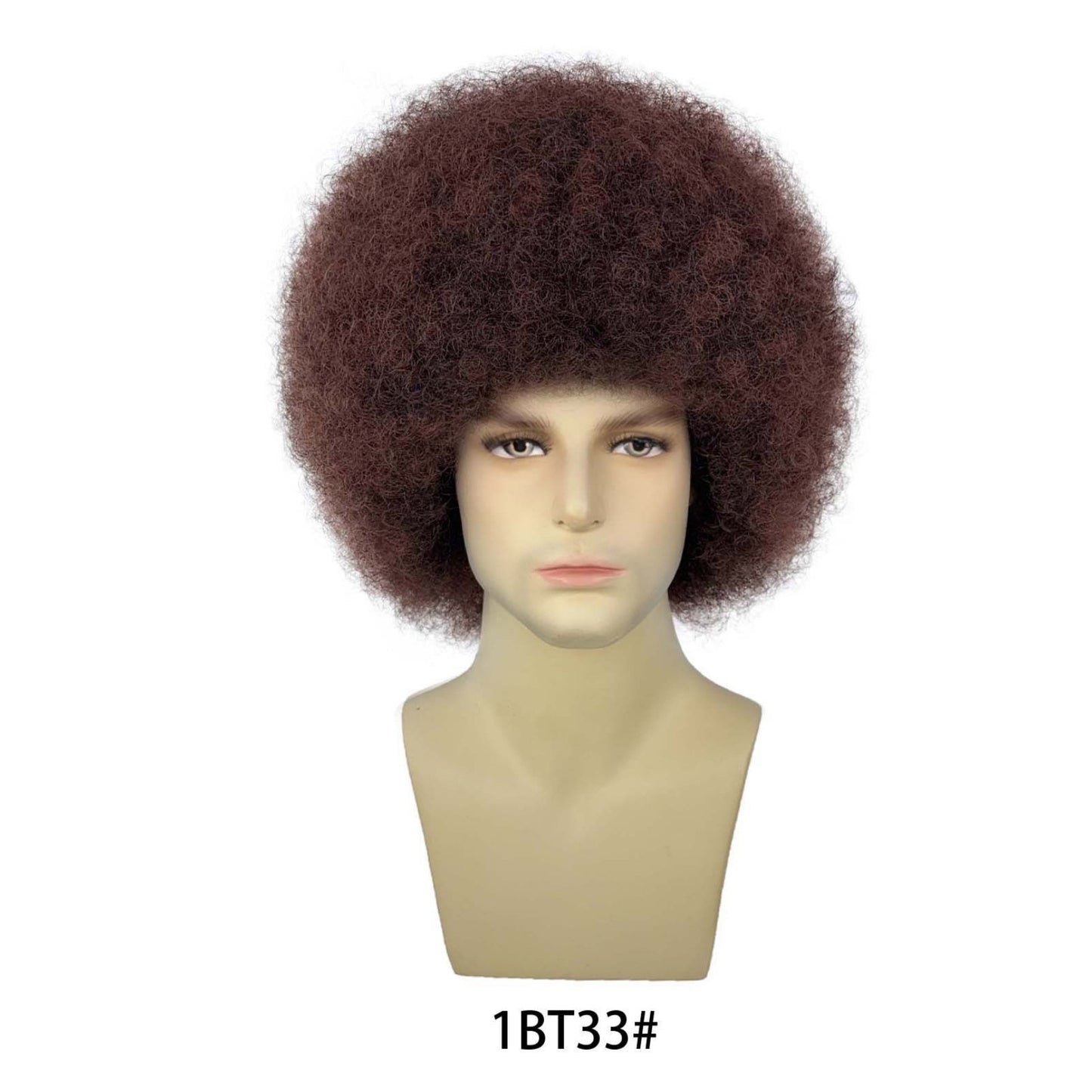 Men's Black Small Roll Explosion Head Cover Wig Long Curls