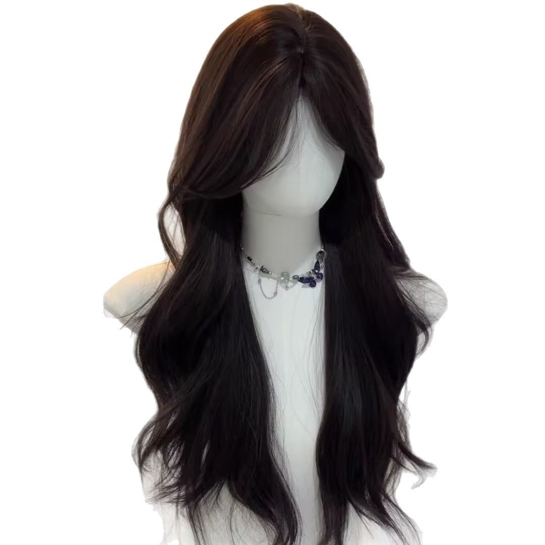 Female Artificial Hair Natural Seamless Bangs Big Wave Full Top Wig Long Curls
