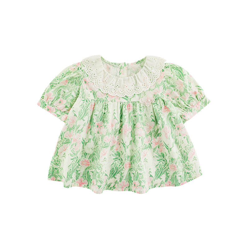 Simple Dress Sweet Pleating Puff Sleeve Doll Shirt Anti Mosquito Children's Suit