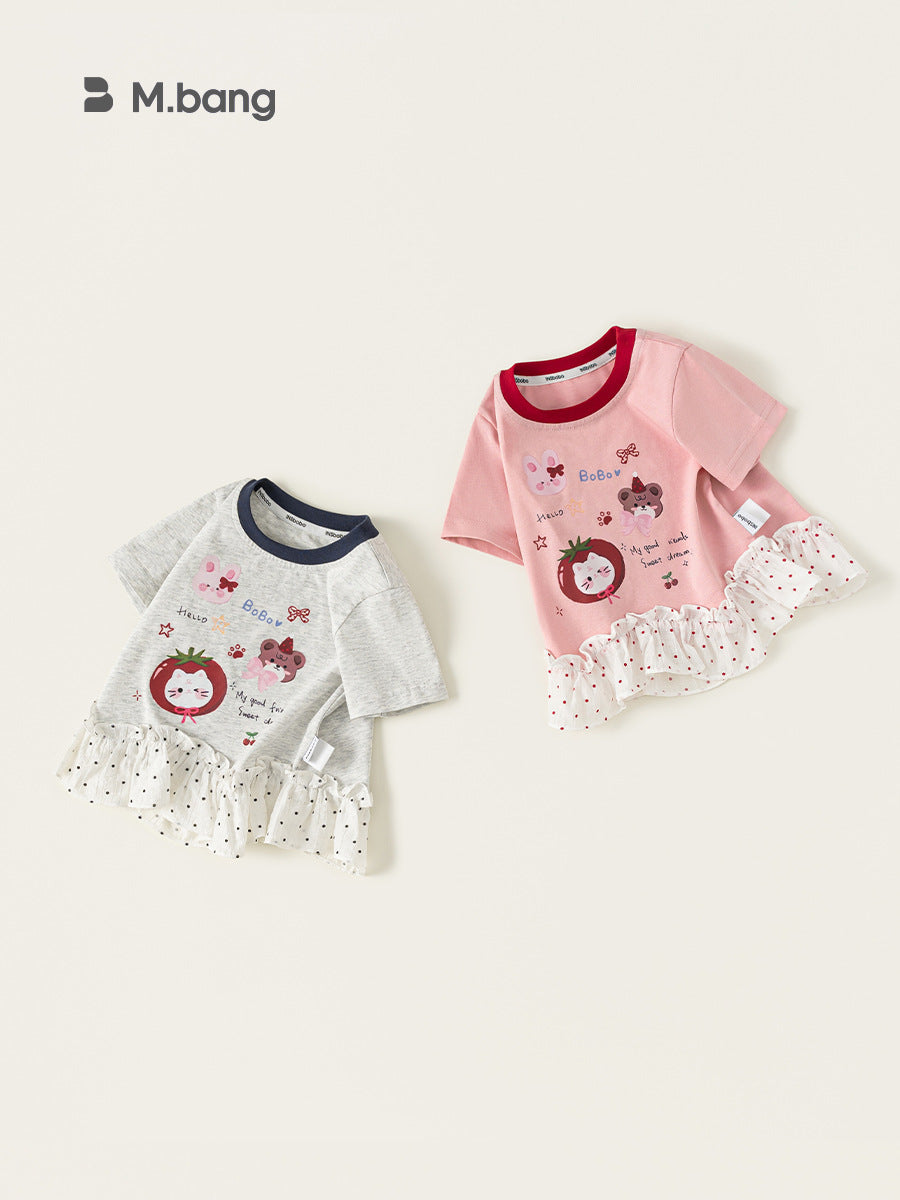 Children's Clothing Short-sleeved Lace Stitching Little Clothes Summer Thin Cute Children's T-shirt