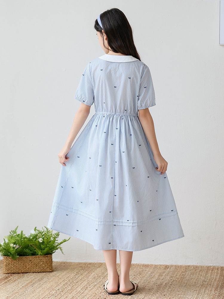 Doll Collar Preppy Style Striped Skirt Children's Dress