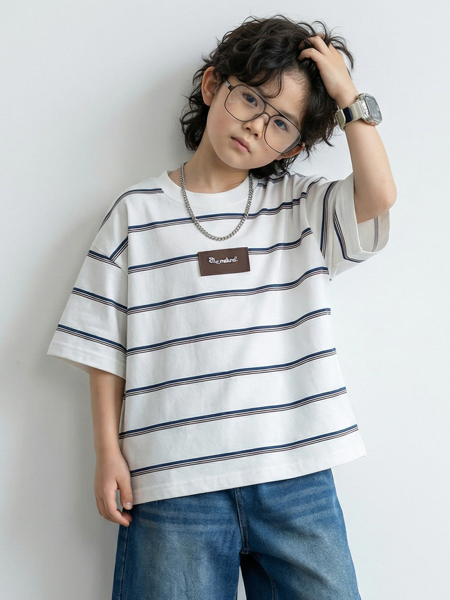 Children's Summer Clothes Middle Big Short-sleeved Striped Children's T-shirt