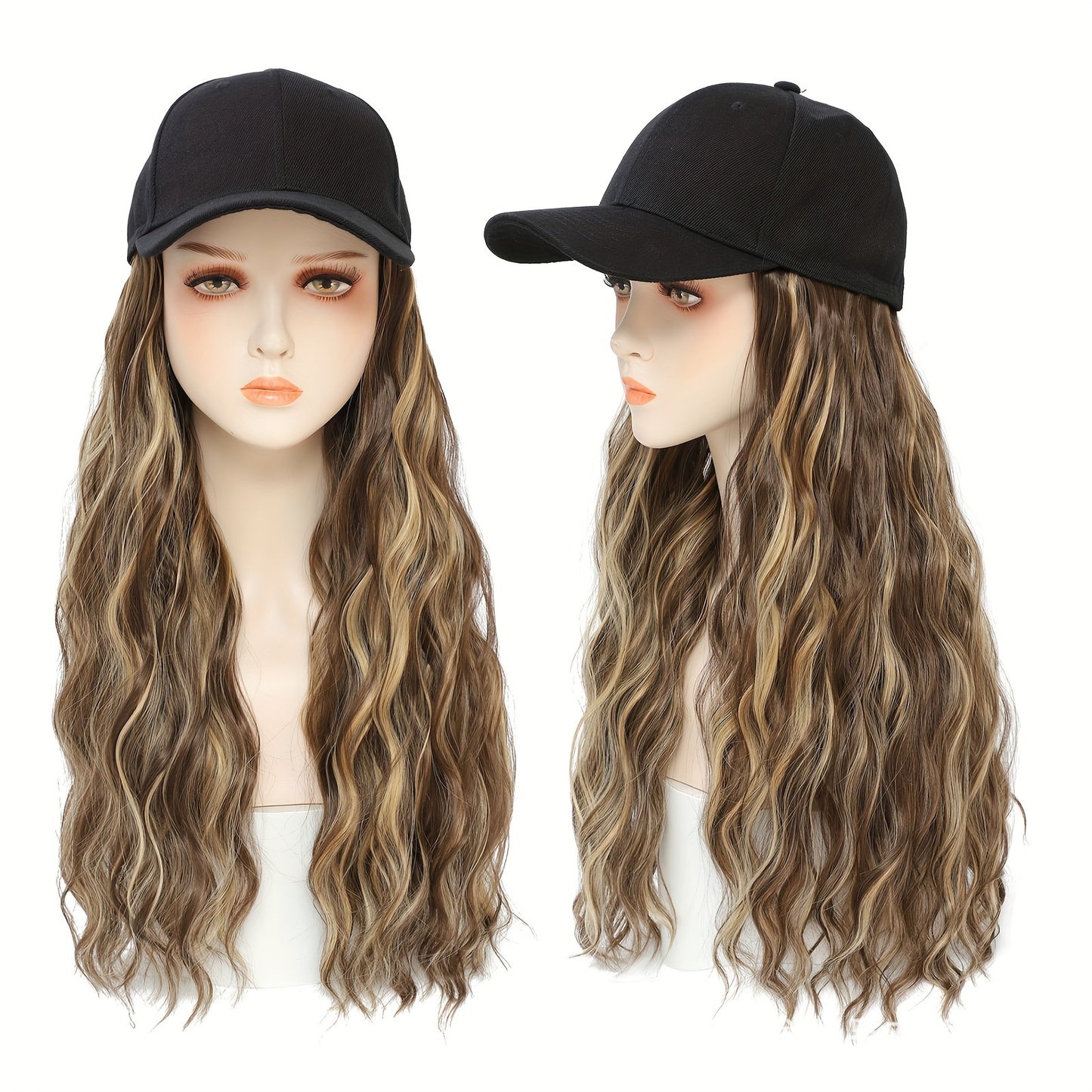 Women's Hair Peaked Cap With One-piece Curly Wig Long Curls