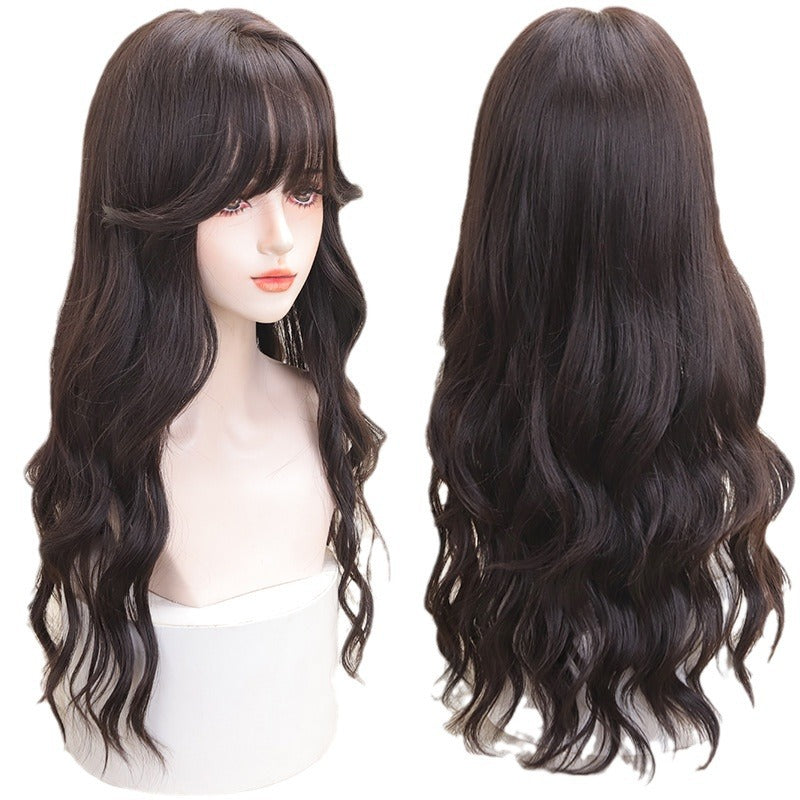 Women's Round Face Curved Split Stitch Cartoon Straight Wig Long Curls