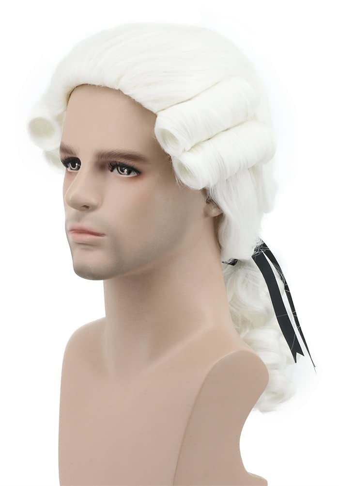 Men's Long Wave White Washington Halloween Judge Lawyer Role Cos Wig