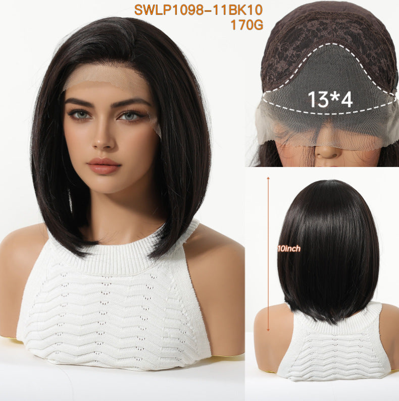Women's Crocheted Lace On Forehead Fiber Gradient Golden Wig Short Straight Hair
