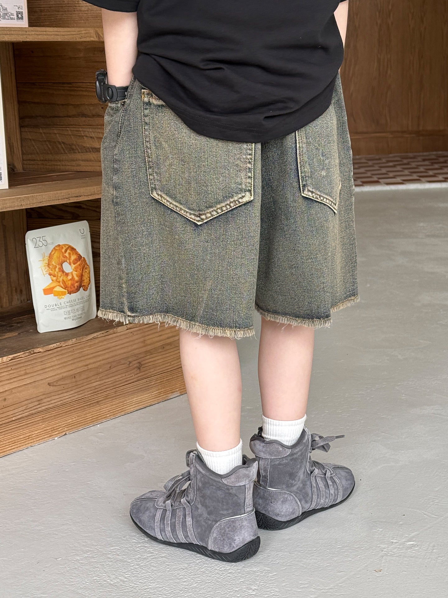 Style Fashion Retro Distressed Raw Edges Design Casual Children's Pants