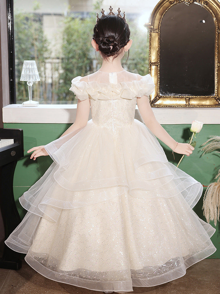 Evening Long Puff Yarn Host Performance Children's Dress