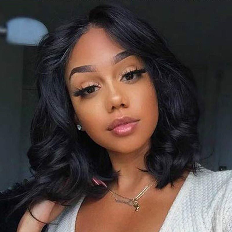 Women's Fashion Mid-length Black Waves Roll Fiber Wig Short Curly Hair