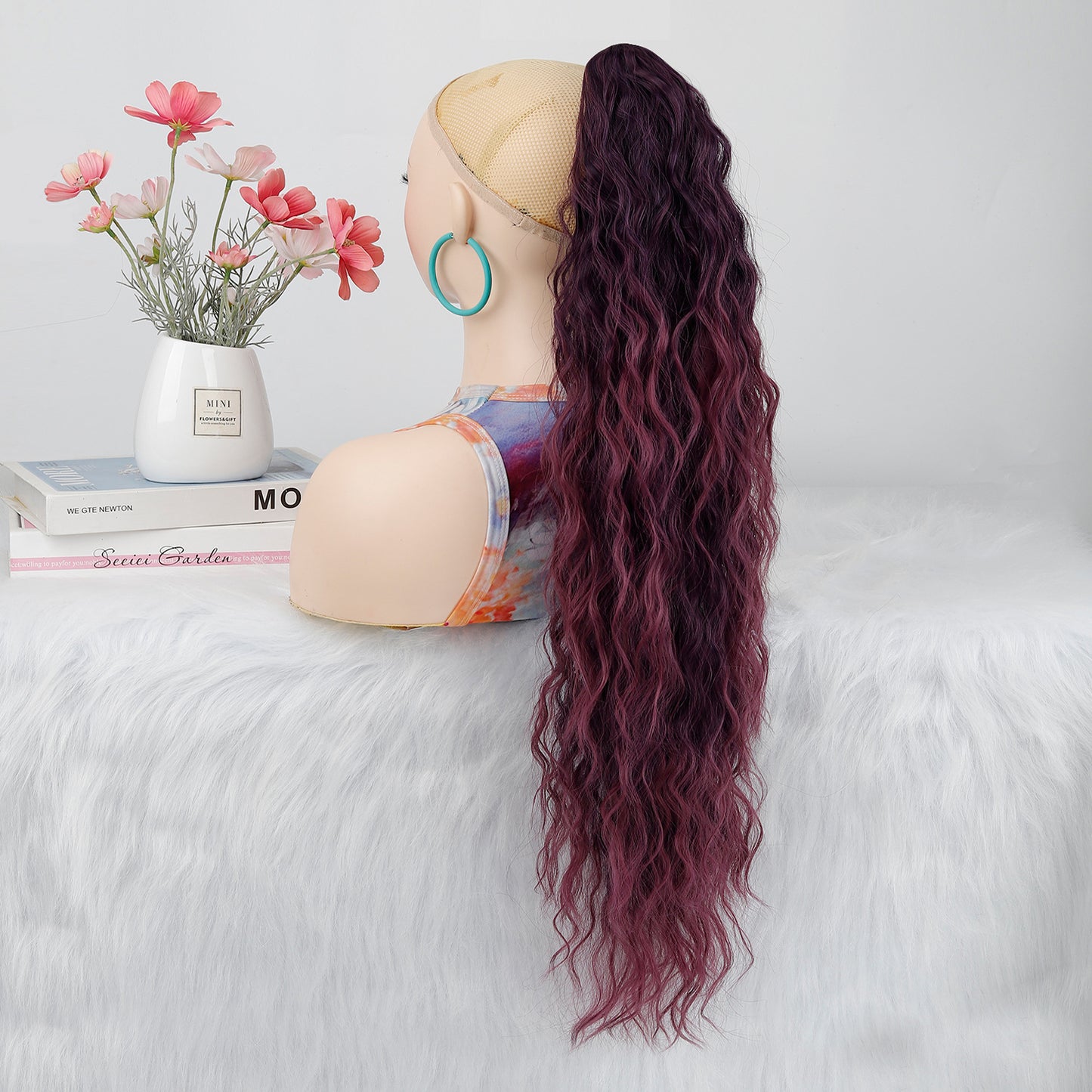 Women's Water Ripple Fluffy Long Curly Hair Chemical Fiber Silk Height Wig Ponytail