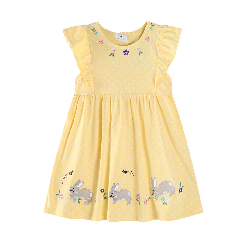 Lace Embroidery On Sleeves Princess Back Collar Open Buckle Round Children's Dress