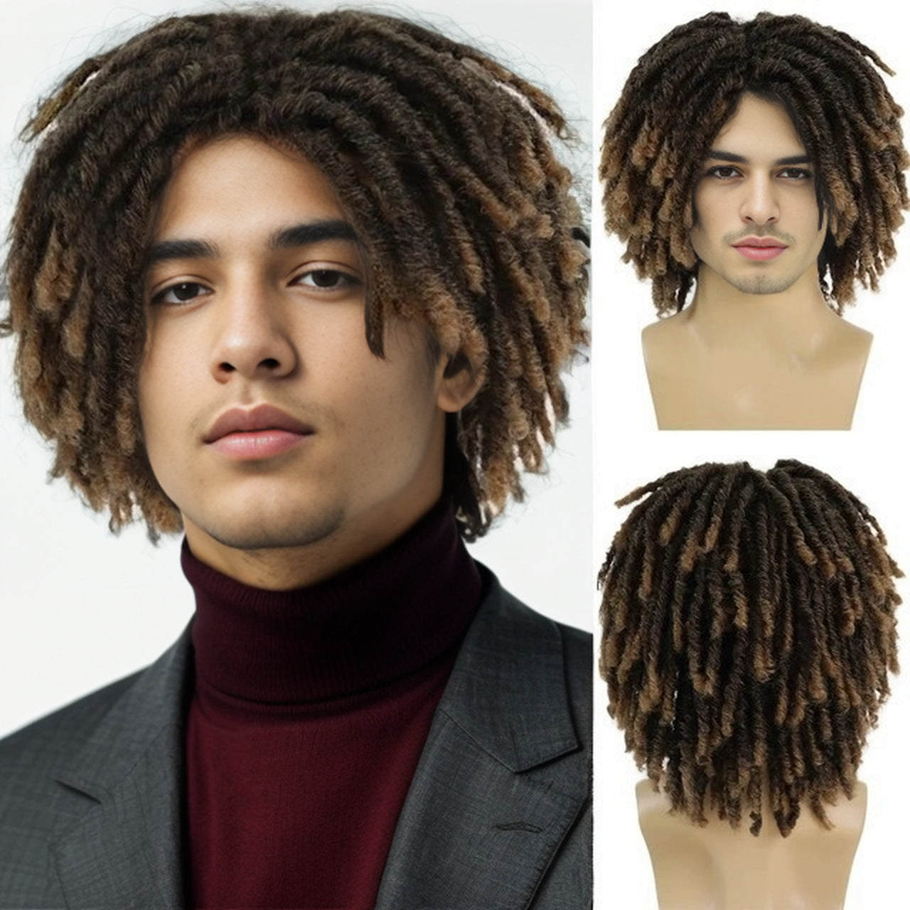 Female African Wigs With Small Tube Curved Dreadlocks Gradient Wig Short Curly Hair