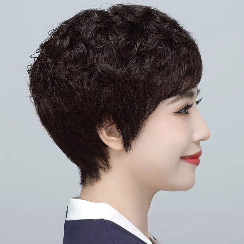 Mother Female Full Head Short Sheath Fashion Natural Curly Type Real Hair Wig