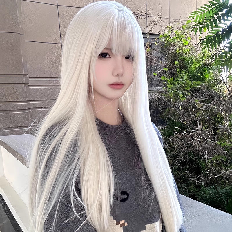 Linen Brown Air Bangs Hair Younger Long Straight Wig