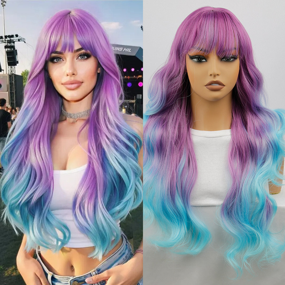 Gradient Purple Female Curly Hair Chemical Wig Long Curls