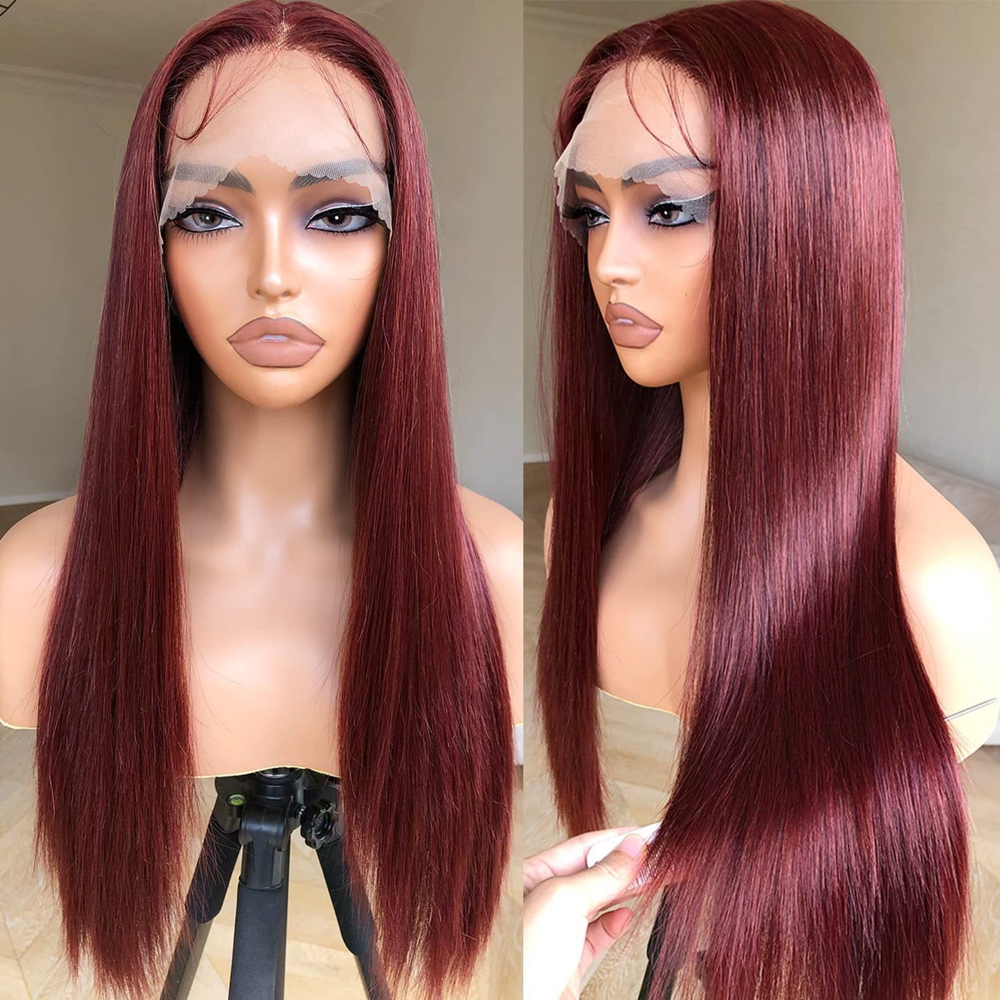 Women's Black Hair Front Lace Mid-length Chemical Long Straight Wig
