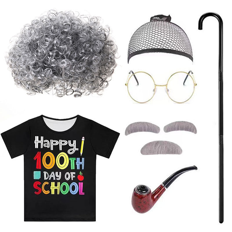 Cool Graceful Grandpa School Clothing Set Cos Wig