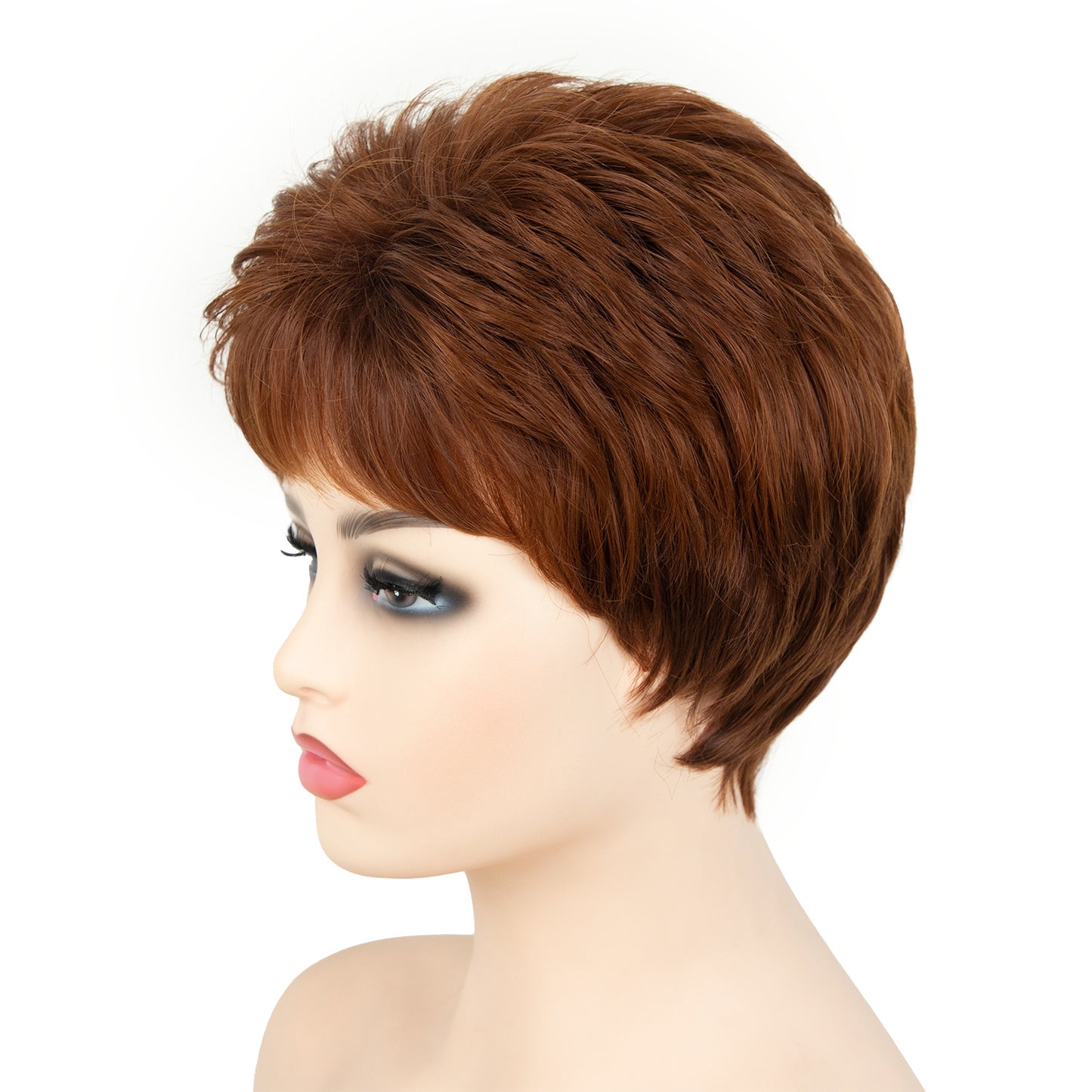 Women's Fashion Red Brown Texture Head Cover Wig Short Straight Hair