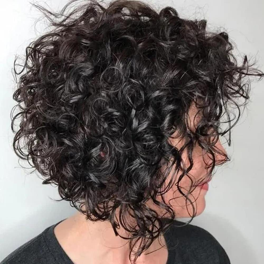Women's Black Small Volume Face Trimming Chemical Fiber Wig Short Curly Hair