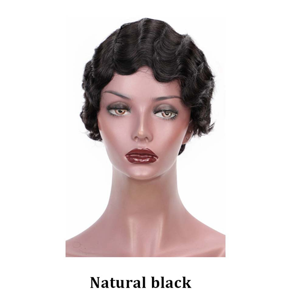 Water Wave Head Cover Retro Ripple Female Wig Short Curly Hair