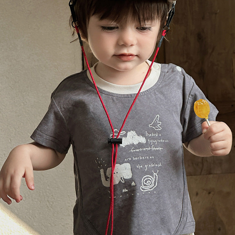 Summer Short Sleeve Breathable Year Old Boy Loose Cropped Pants Children's T-shirt