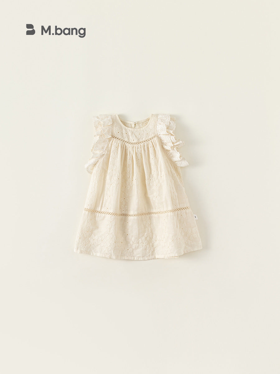 Children's Clothing Summer Sweet Flying Sleeve Hollow Flower Skirt A- Children's Dress