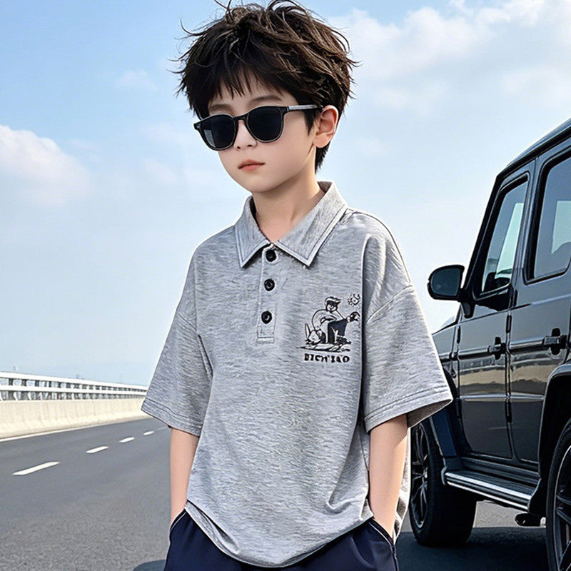 Short-sleeved Shirt Korean Style Trendy Casual Sports Children's Suit