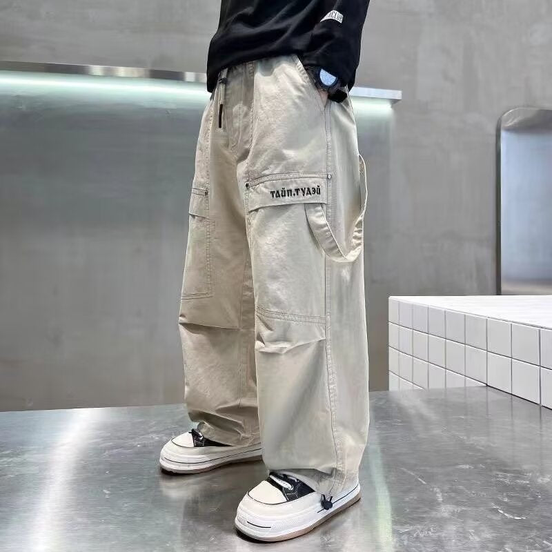 Children's Straight Casual Early Autumn Thin Medium Big Overalls Children's Pants