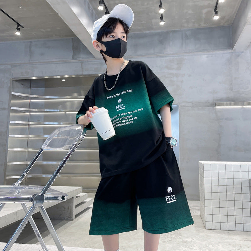 Children's T-shirt Shorts Trendy Fashion Handsome Fried Street Two-piece Middle Children's Suit