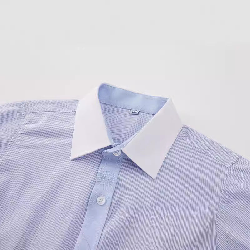 Children's Primary Secondary School Uniform Long-sleeved Cotton British College Style Blue Children's Shirt