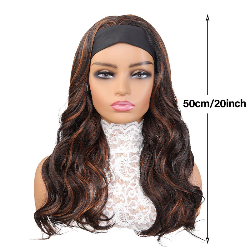 Female Ribbon Curly Hair Big Wave Chemical Fiber Black Pick Wig Long Curls