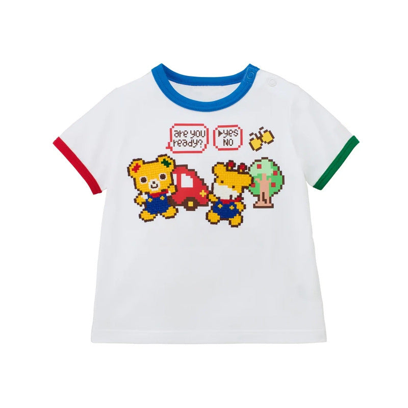 Children's Summer Round Neck Top Boys Cartoon Cute Game Bear Rabbit Children's T-shirt