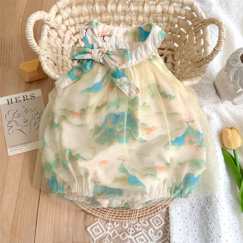 Chinese Style Mesh Bloomer With Skirt First Month Old Days Jumpsuit, Climbing Suit