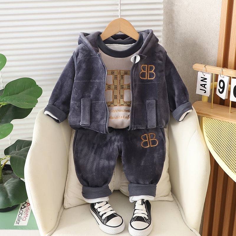 Children's Korean Style Clothing Fleece Padded Bear Children's Suit