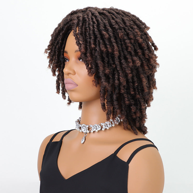 Female African Wigs With Small Tube Curved Dreadlocks Gradient Wig Short Curly Hair