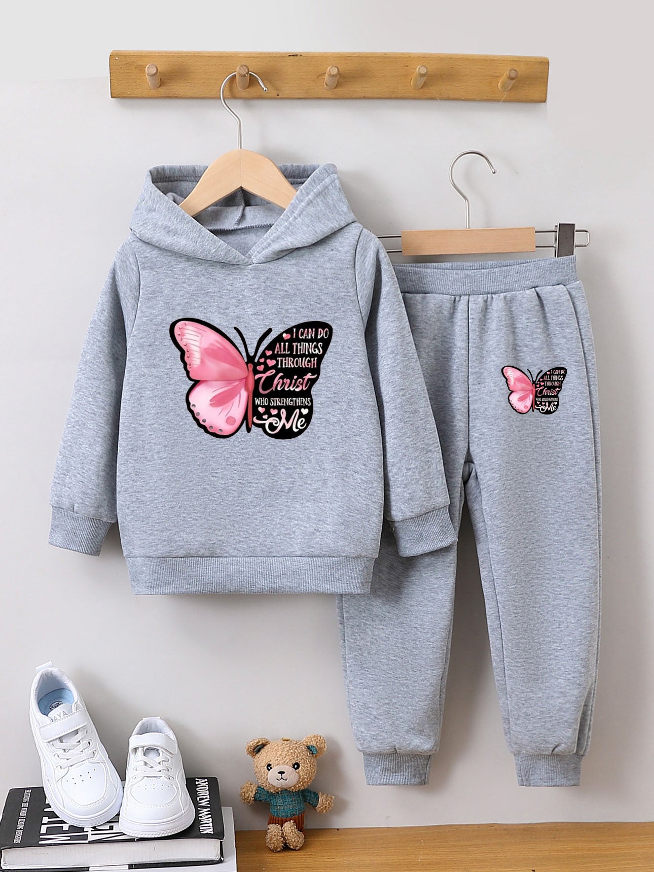 Children's Fashion Sweater Two-piece Cartoon Cute Brushed Butterflies Children's Suit