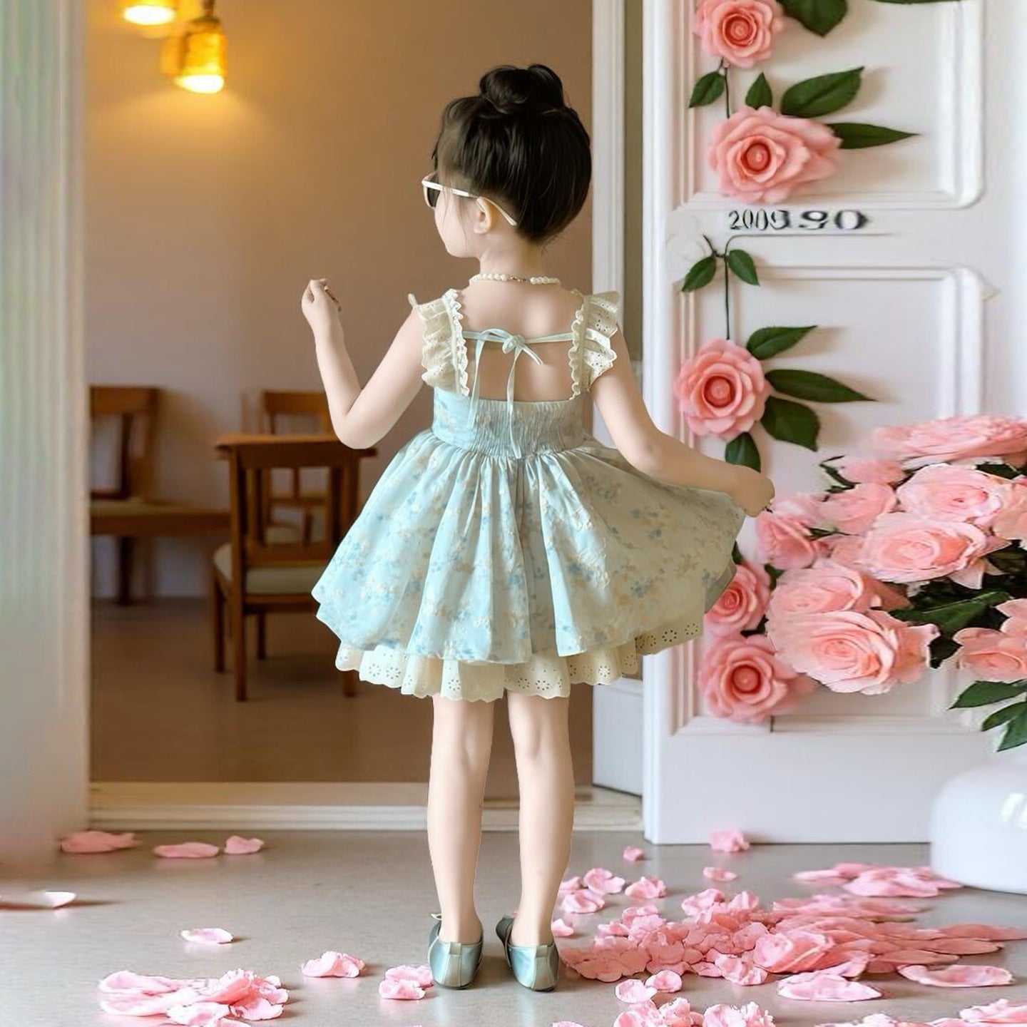 Hair Floral Flying Sleeve Summer Little Sweet Princess Korean Children's Dress