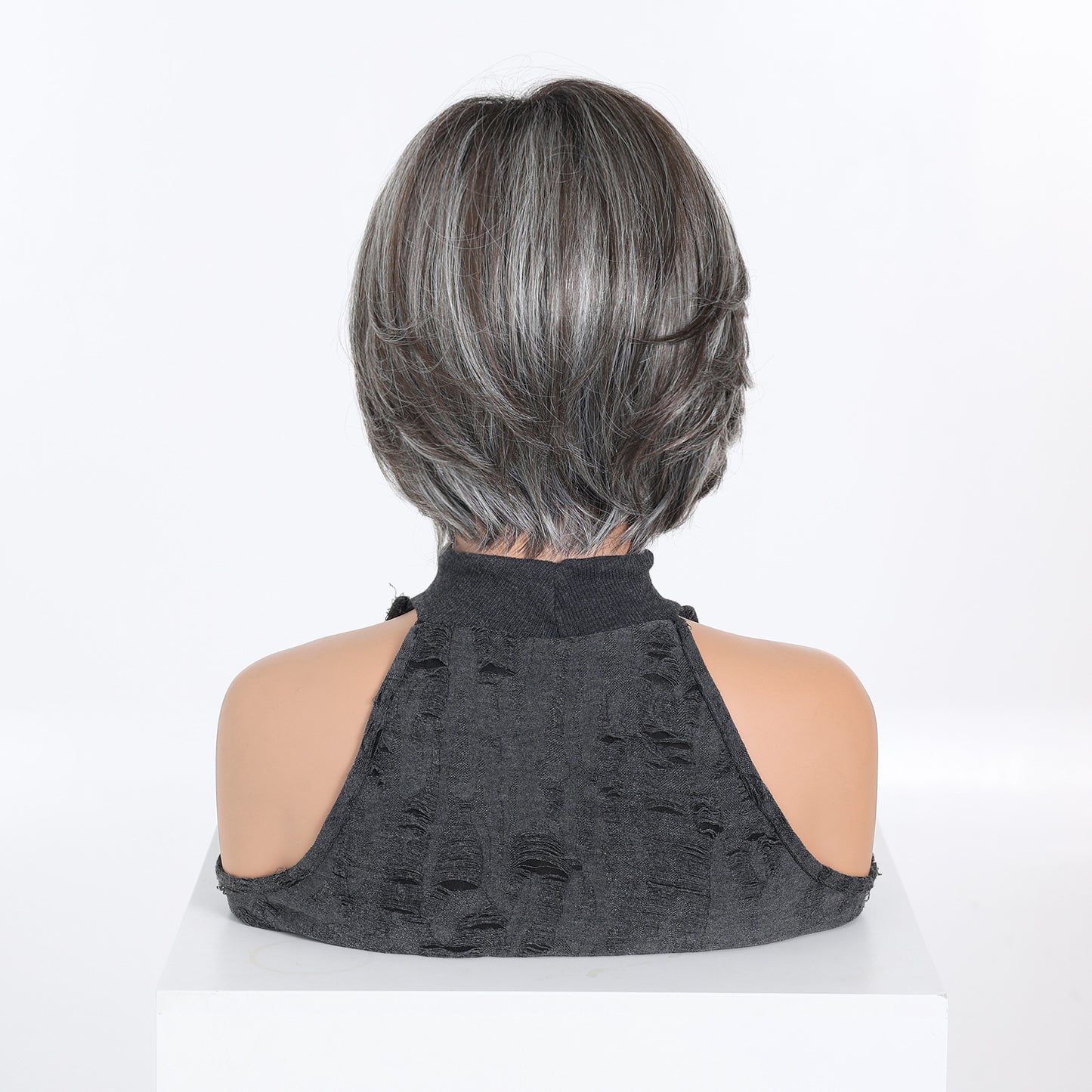 Dark Gray Oblique Daily Natural Fiber Versatile Wig Short Straight Hair