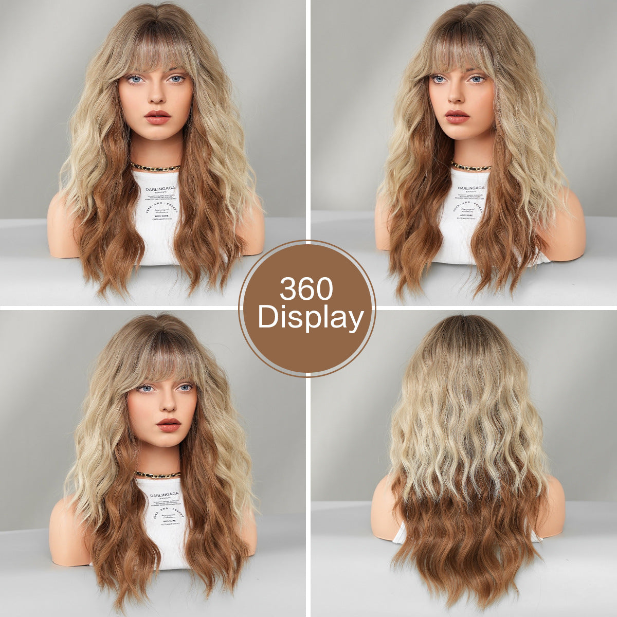 Curly Hair Beige Highlights Brown Fashion Wig Long Curls