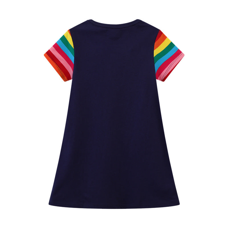 Space Planet Pattern Plaid Knitted Summer Shirt Children's Dress
