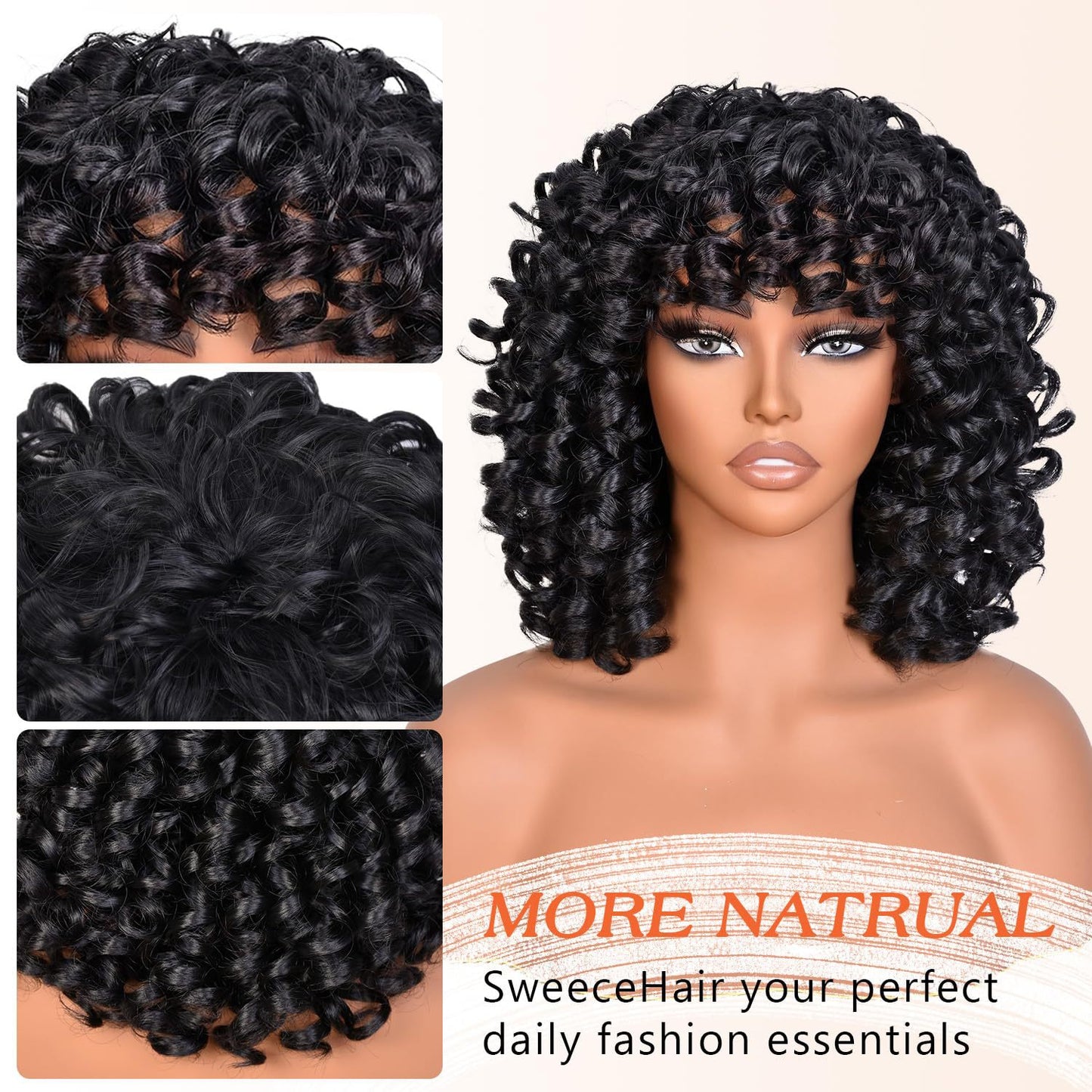 Women's African Small Curly Black Short Hair Fiber Wig Long Curls